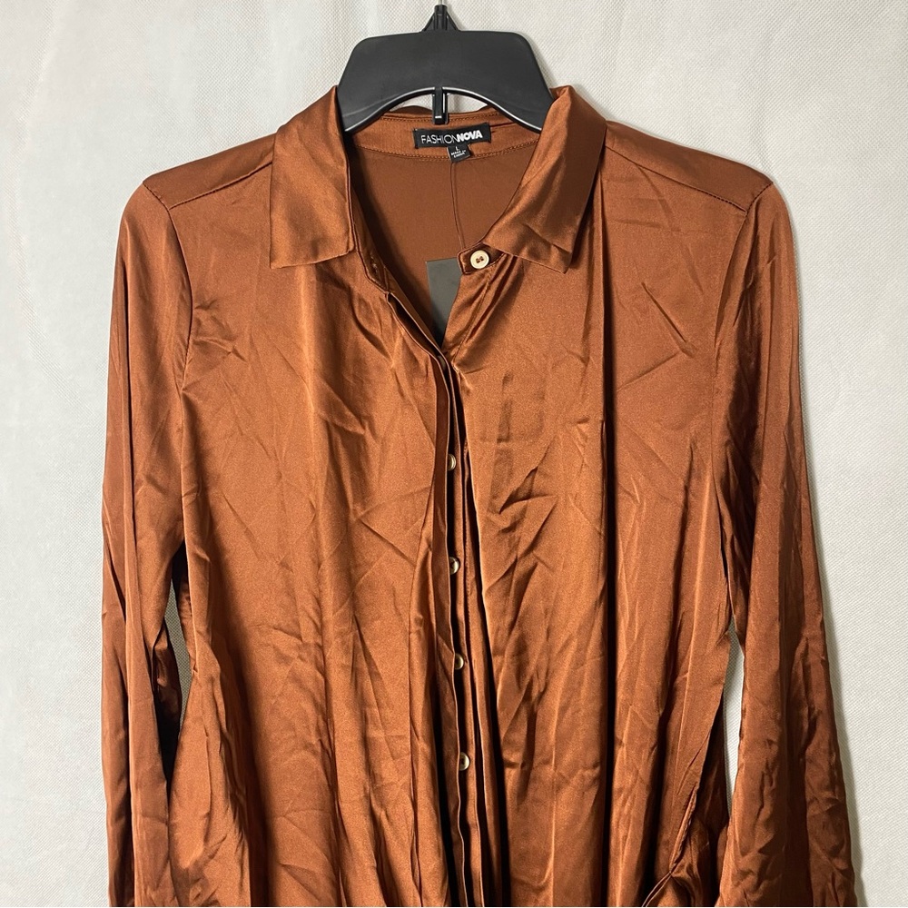 NWT Fashion Nova Time Of Your Life Satin Shirt Dress - Picture 3 of 11